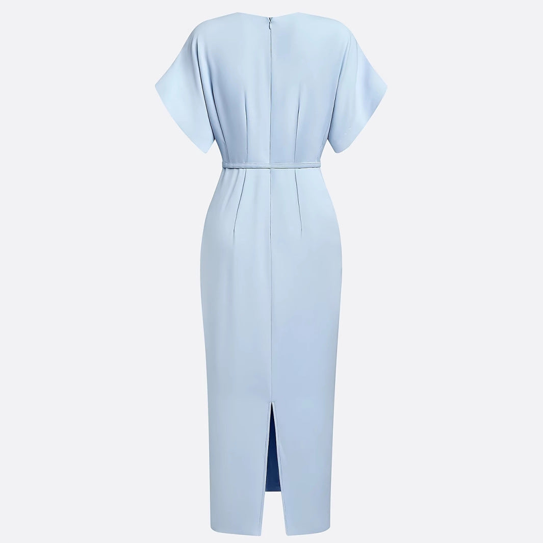 Elegant Light Blue Classic Slim Fit Mid-length Dresses