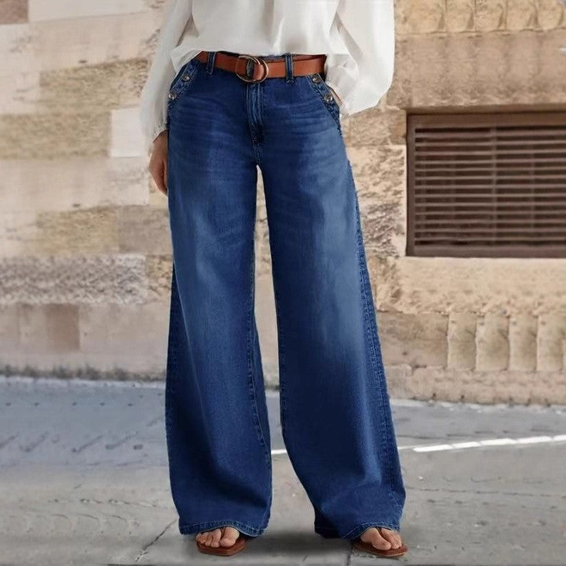 Women's Washed Loose Wide Leg Leisure High Pants