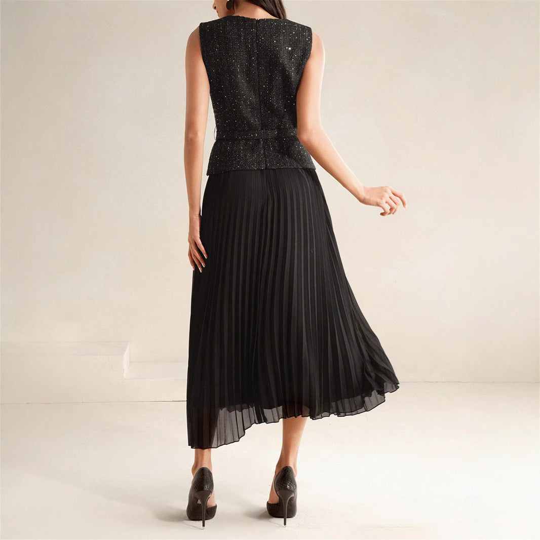 Women's Elegant A- Line Pleated Dress With Dresses