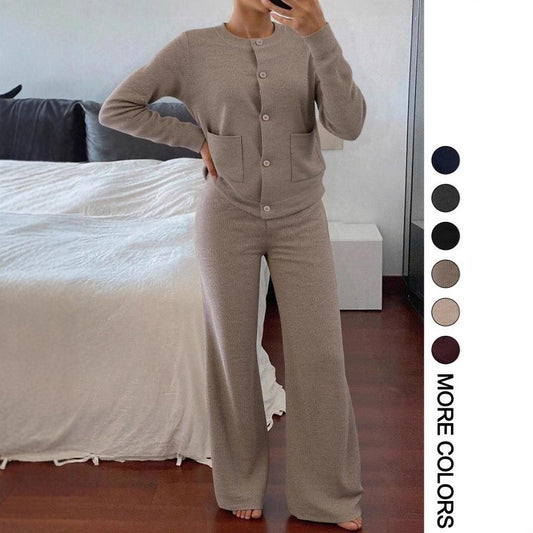 Women's Fashionable Temperament Knitted Idle Style Wide Leg Fashion Casual Suit