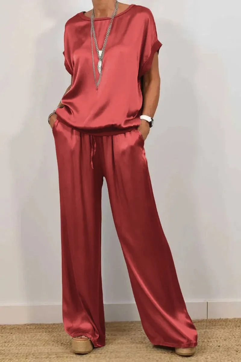 Elegant Trendy Loose Shirt Wide Leg Fashion Casual Suit