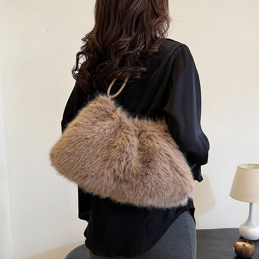 Women's Rabbit Fur Fashionable Underarm Portable Classic Shoulder Bags
