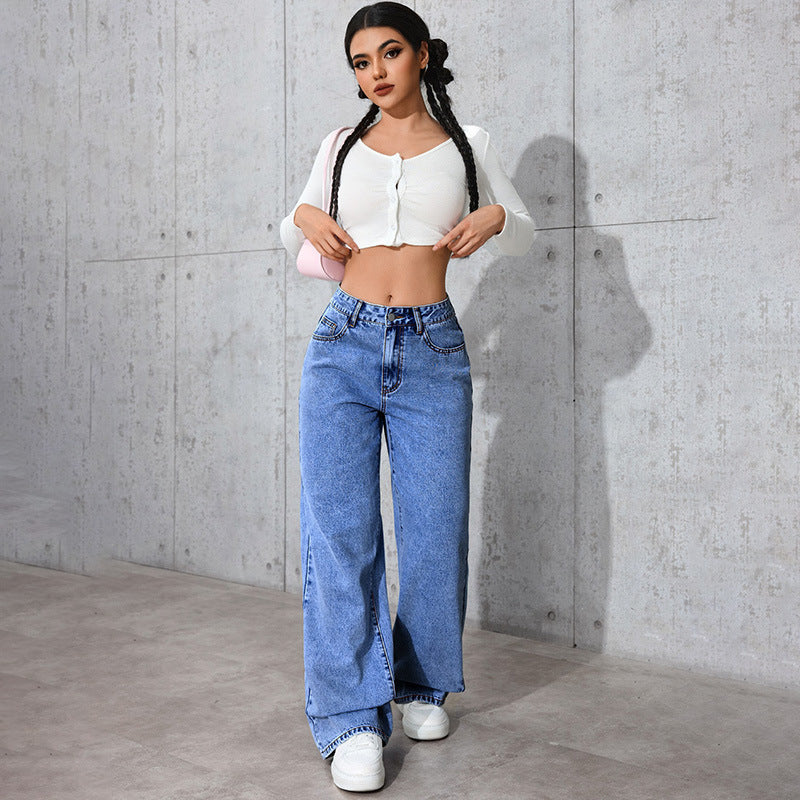 Women's Spicy Style High Waist Straight Loose Jeans