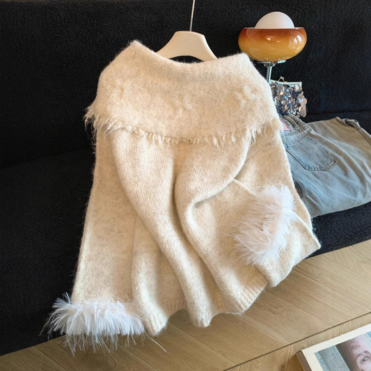 Women's Coffee Color Bowknot Atmosphere Loose Lazy Sweaters