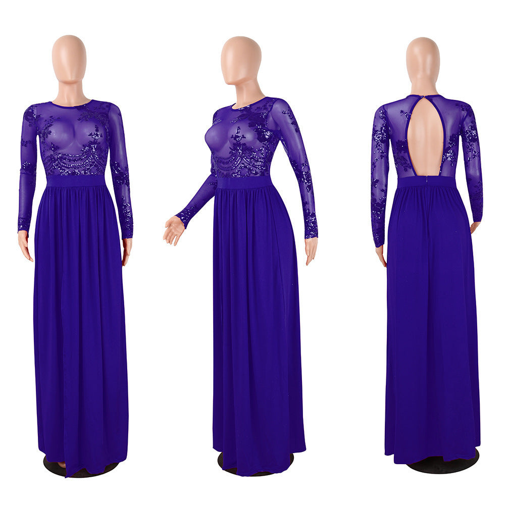 Sexy Backless Sequined Lace Mop Split Dresses