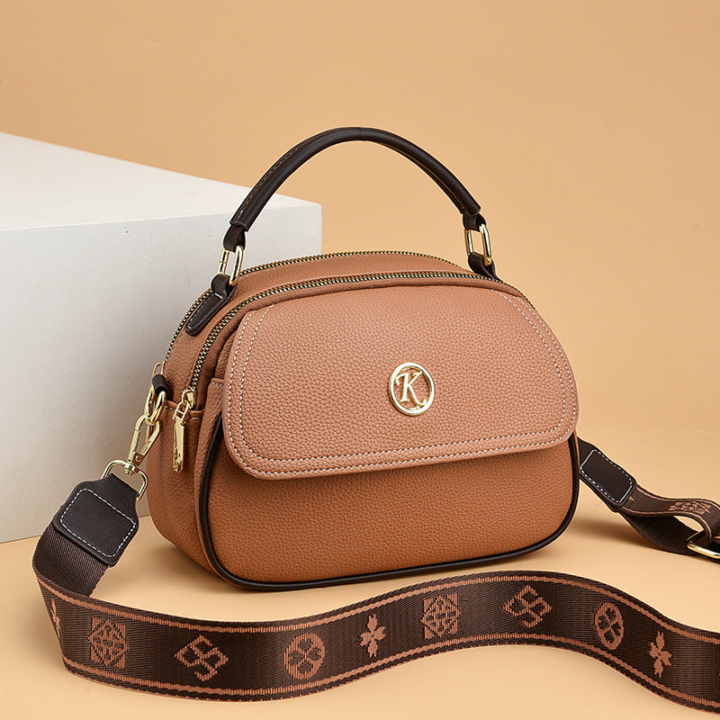 Women's Mother's Soft Leather Korean Fashion Round Handbags