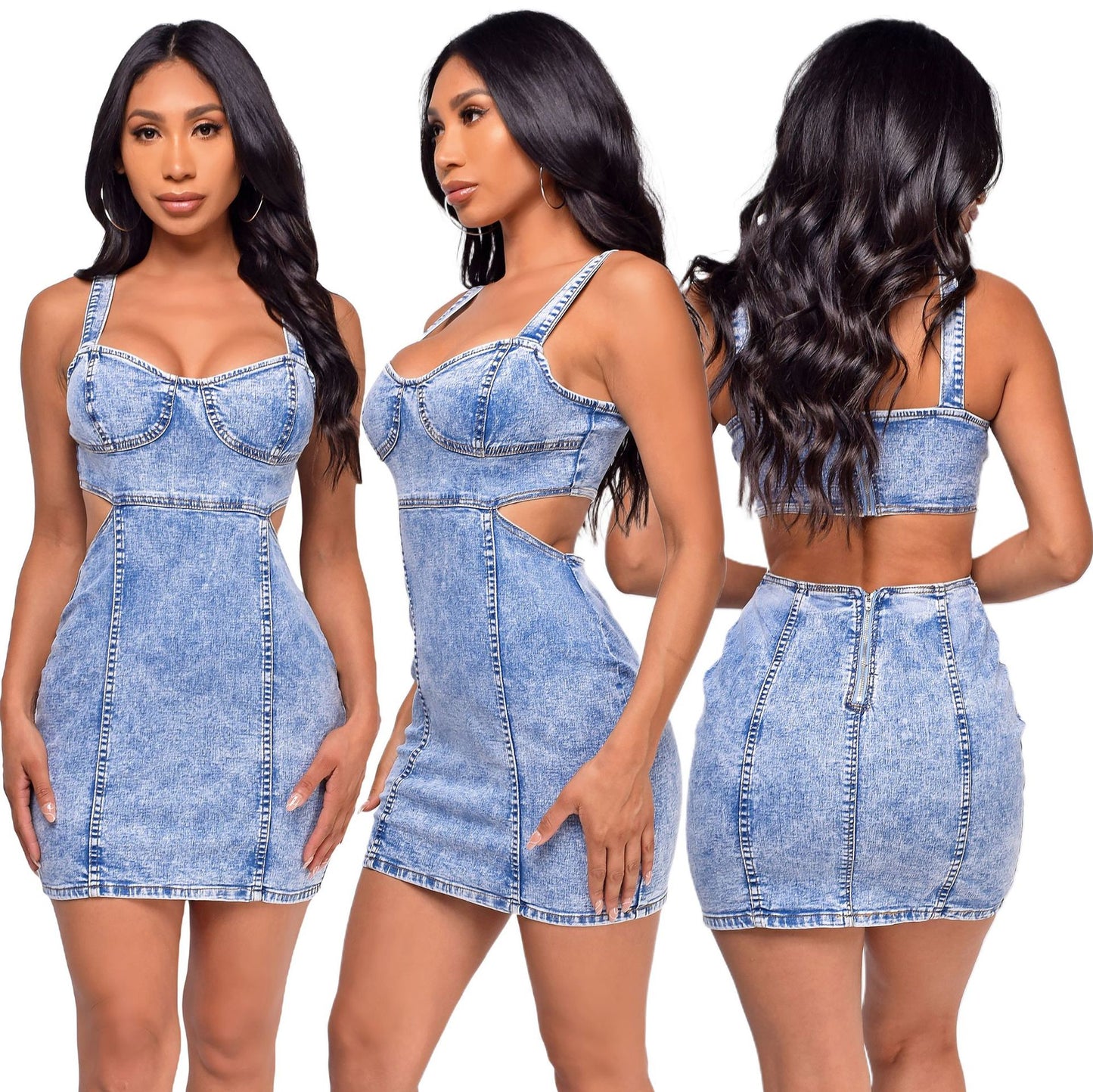 Women's Summer Fashion Sexy Denim Sling Backless Dresses
