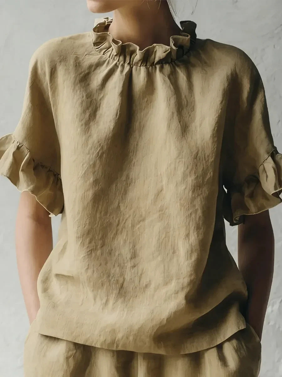 Women's Solid Color Casual Loose Lotus Leaf Short-sleeved Women's T-shirt