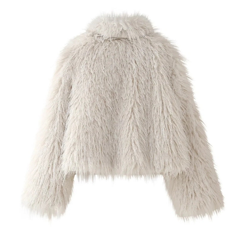 Women's Solid Color Imitation Fur Warm Long Jackets