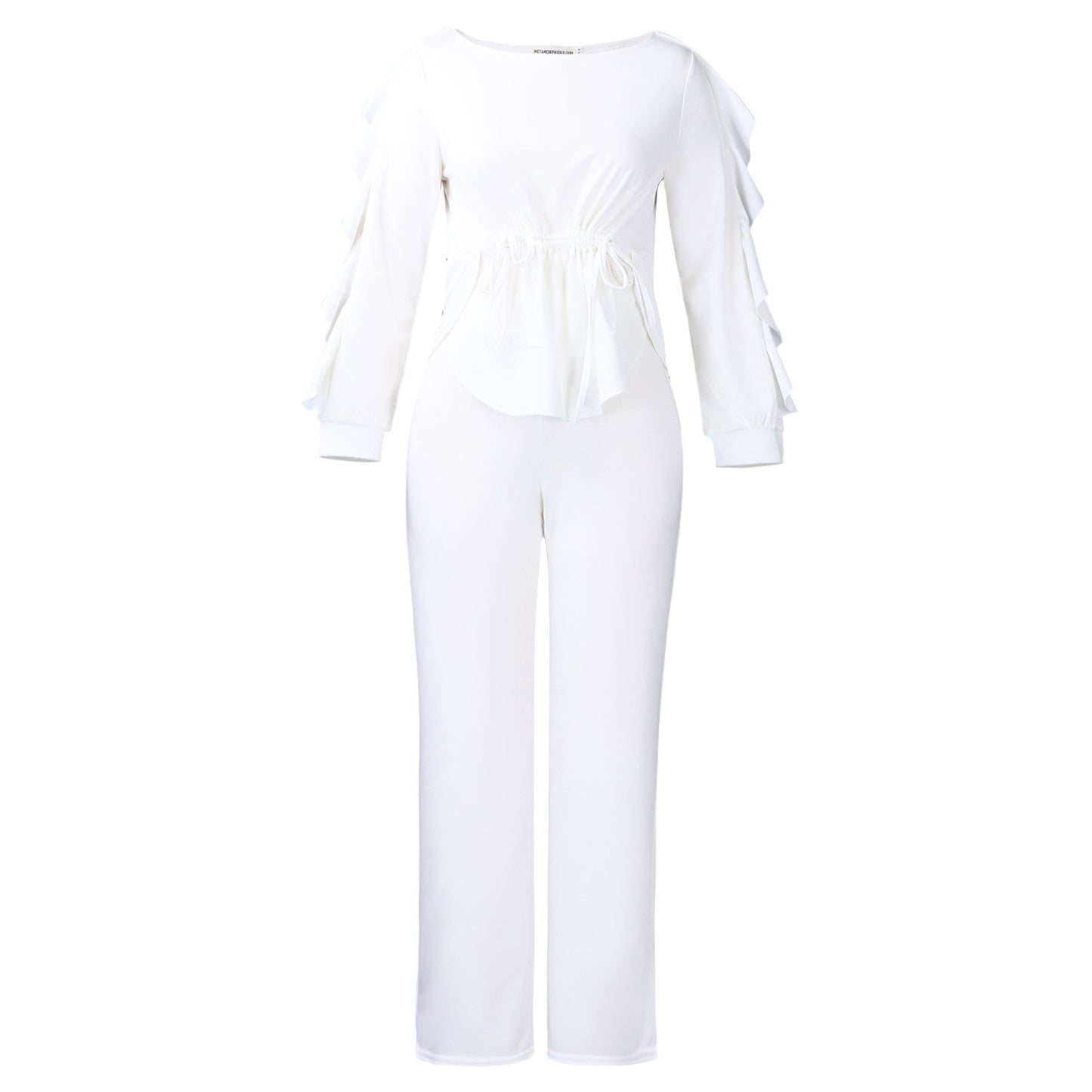 Elegant Winter Elastic Ruffled Drawstring Long Sleeve Tops