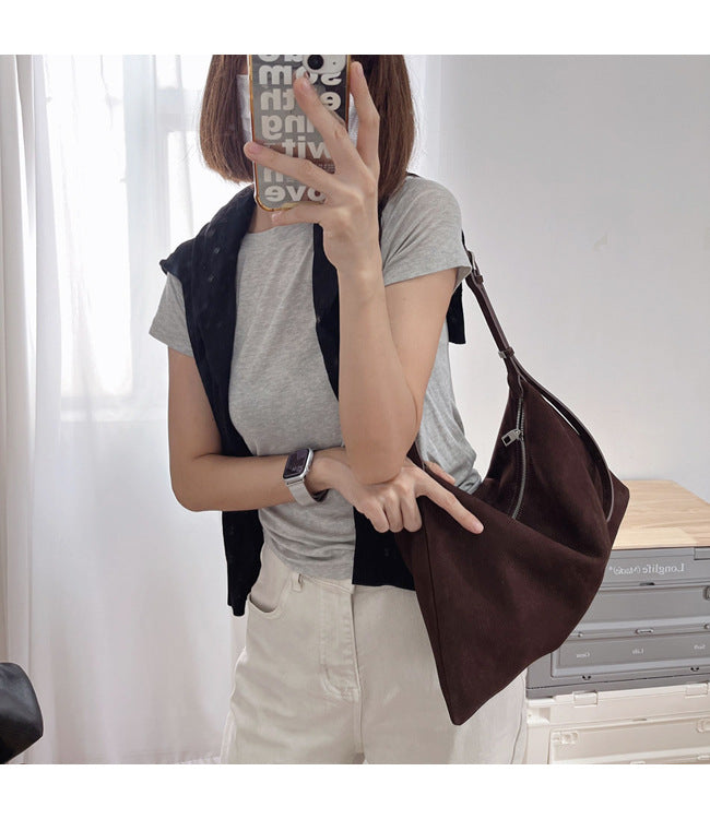 Women's Korean Soft Glutinous Suede Cattle Leather Armpit Bags