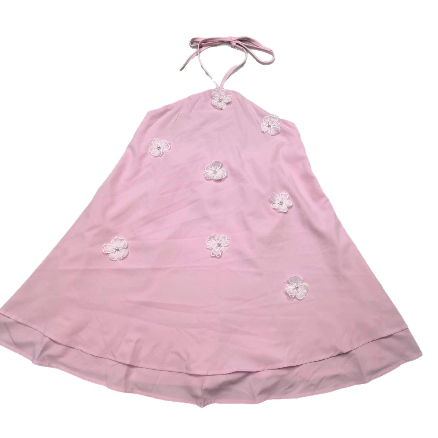 Women's Lux Pink Three-dimensional Flower Satin Sleeveless Sling Dress