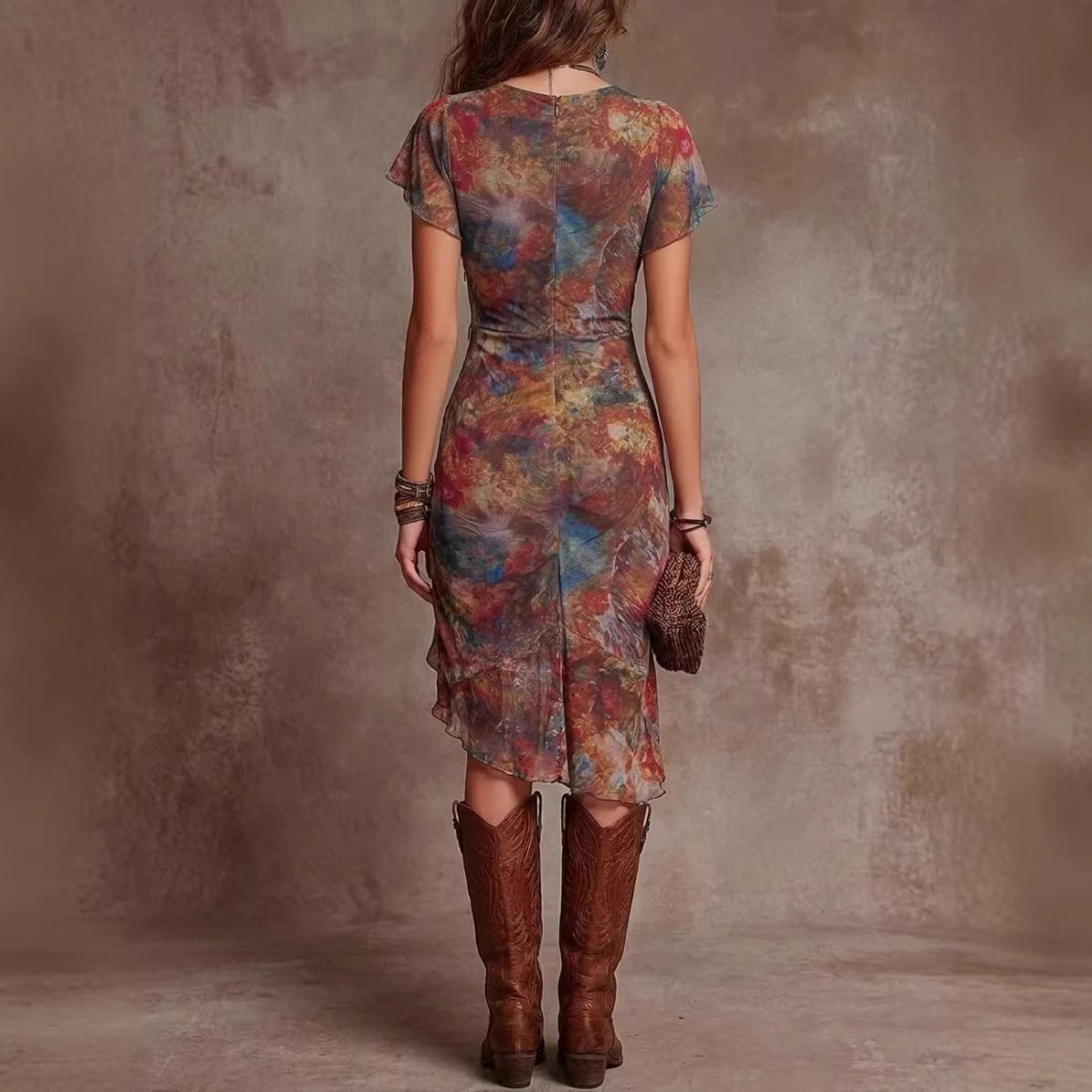 Classic Women's Printed Temperament Mid-length Fashion Dress