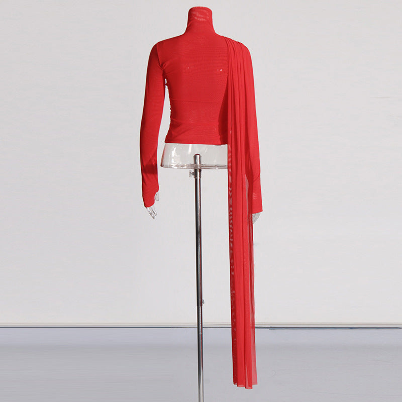 Collar Stitching Ribbon Design Slim Fit Blouses
