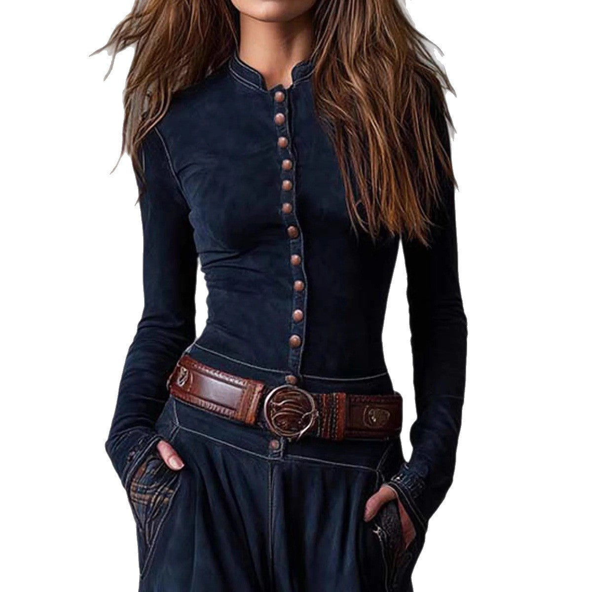 Fashion Long-sleeved Fleece Elegant Button Temperament Dresses