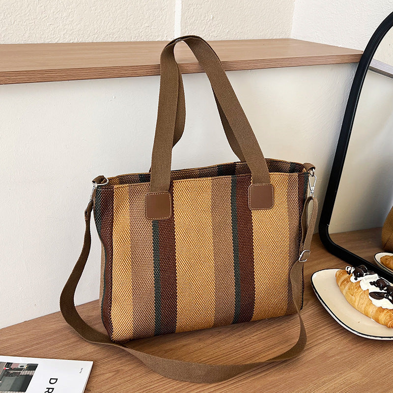Women's Striped Large Capacity Fashion Commuter Western Tote Bags