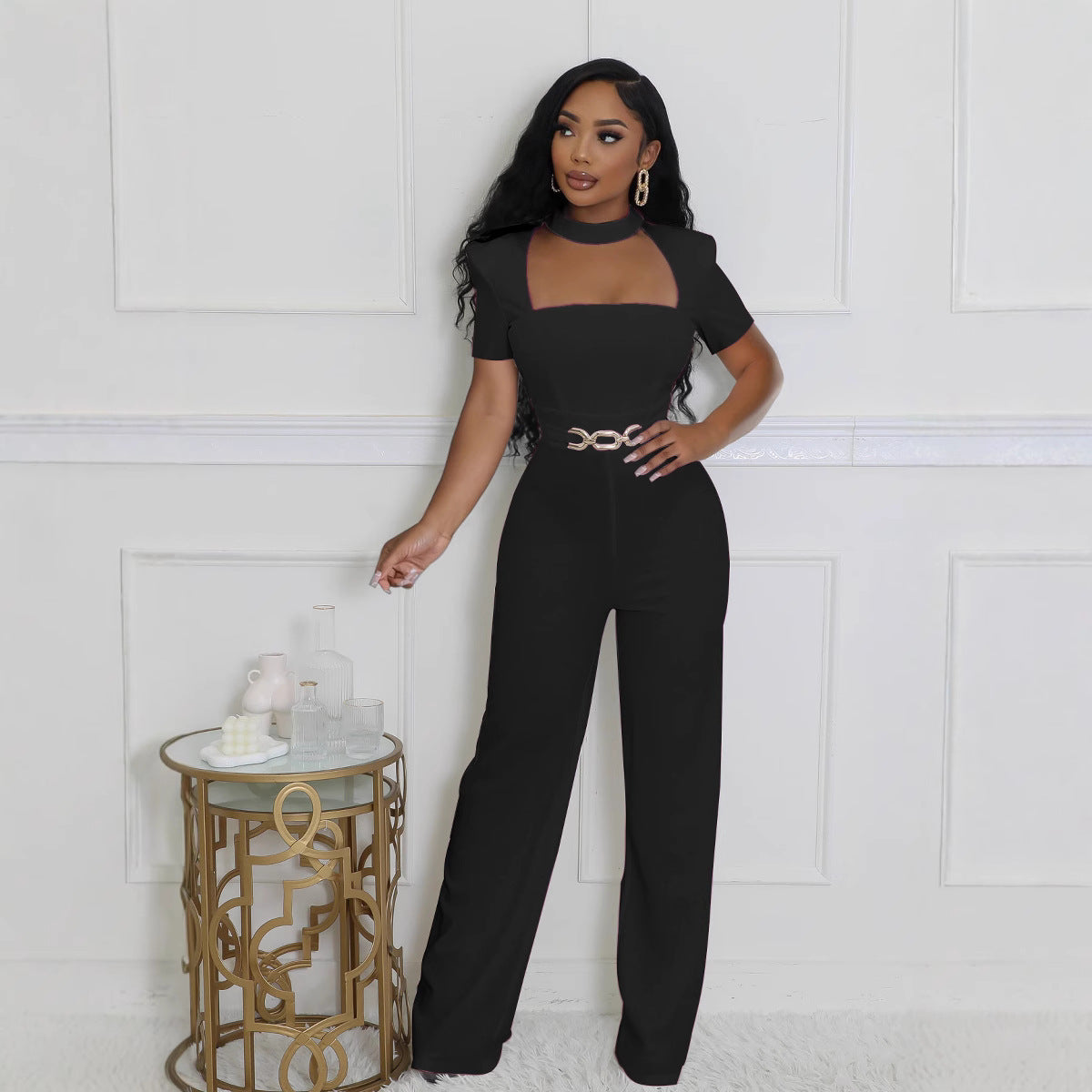 Women's Elegant Personalized Scarf Sleeve Wide Leg Jumpsuits