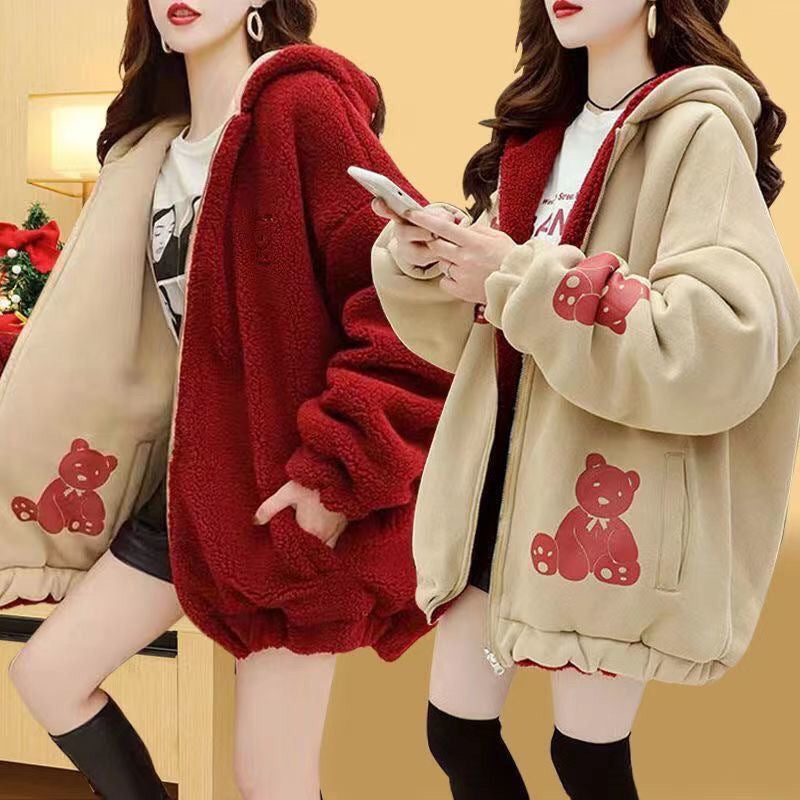 Women's Wear Lamb Wool Veet Padded Thickened Korean Coats