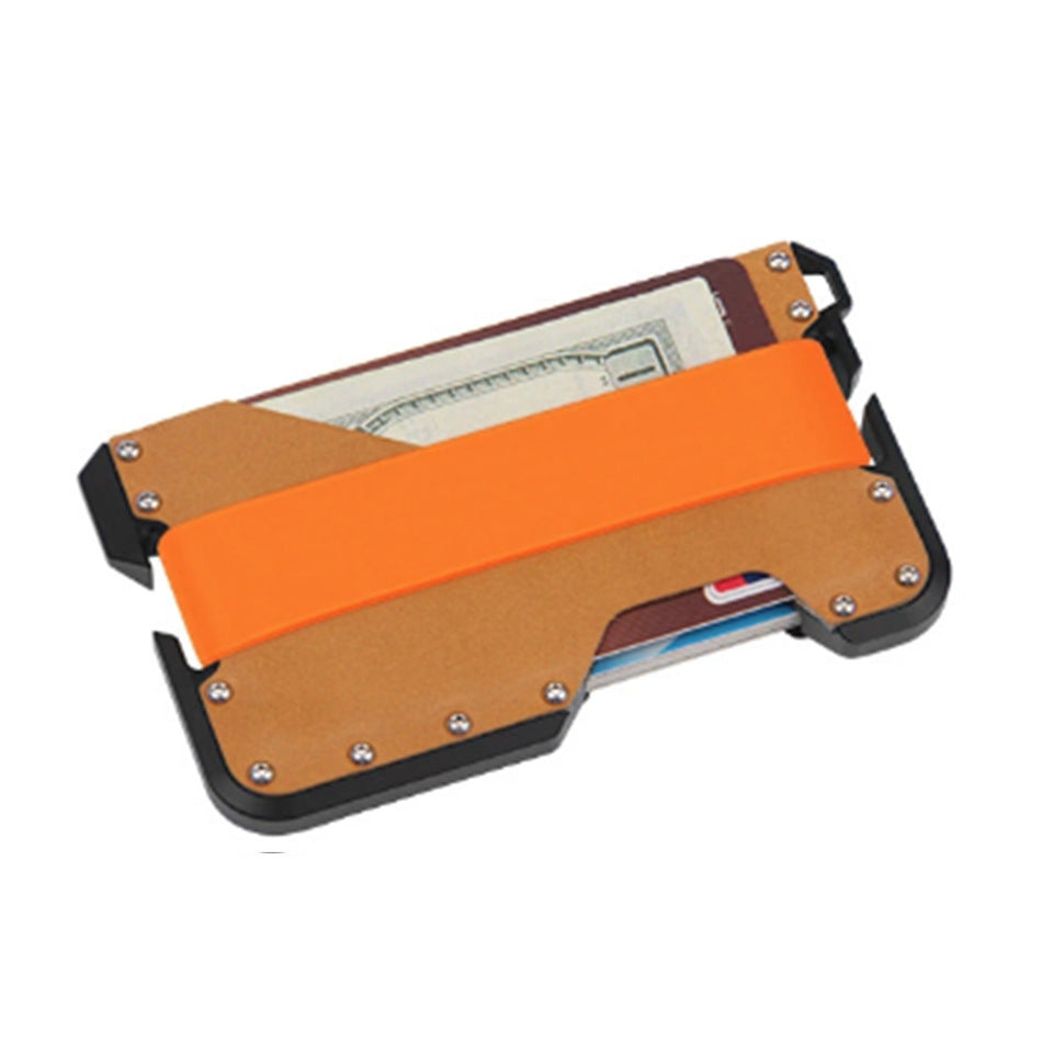 Metal Swiping Leather Stainless Steel Clamp Card Holder