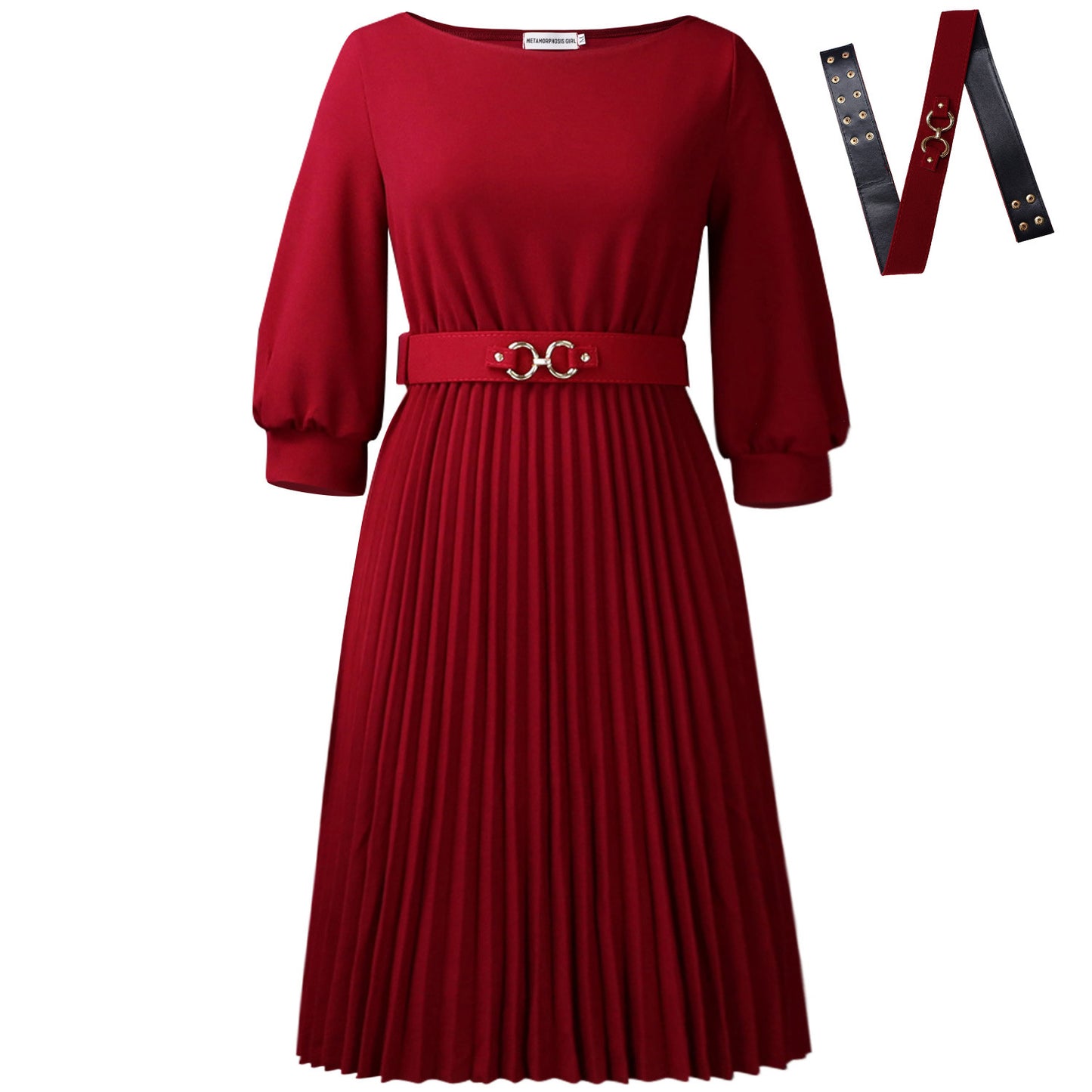 Women's Graceful Fashionable Elegant Round Neck Sleeves Pleated Dress