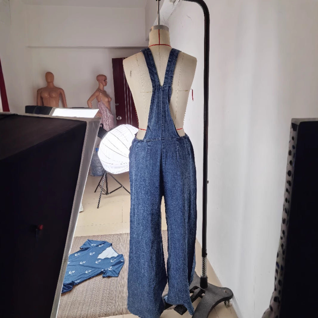 Women's Summer Loose Side Pocket Sleeveless Denim Jeans