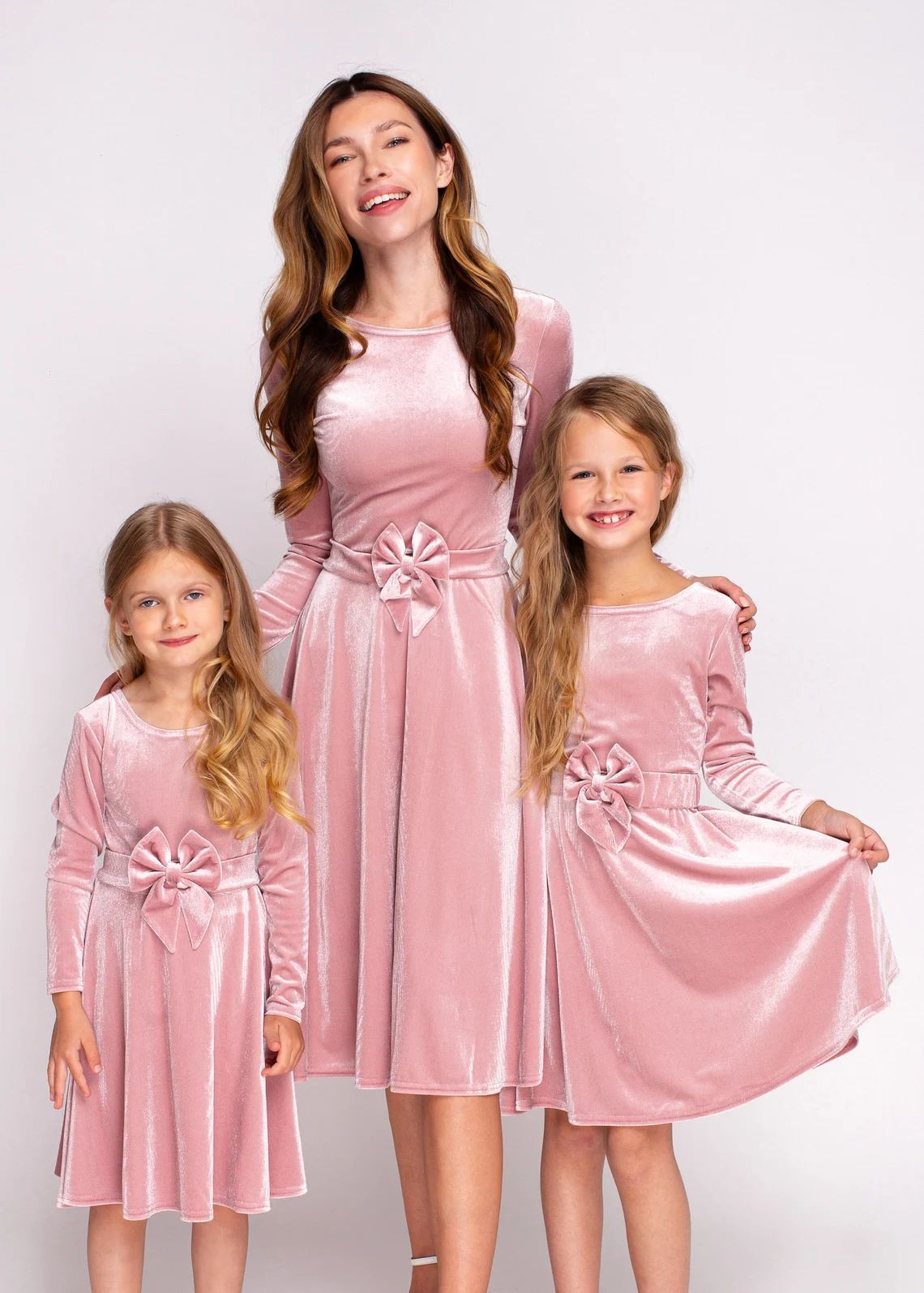 Women's Christmas Round Neck Long Sleeve Bowknot Dresses