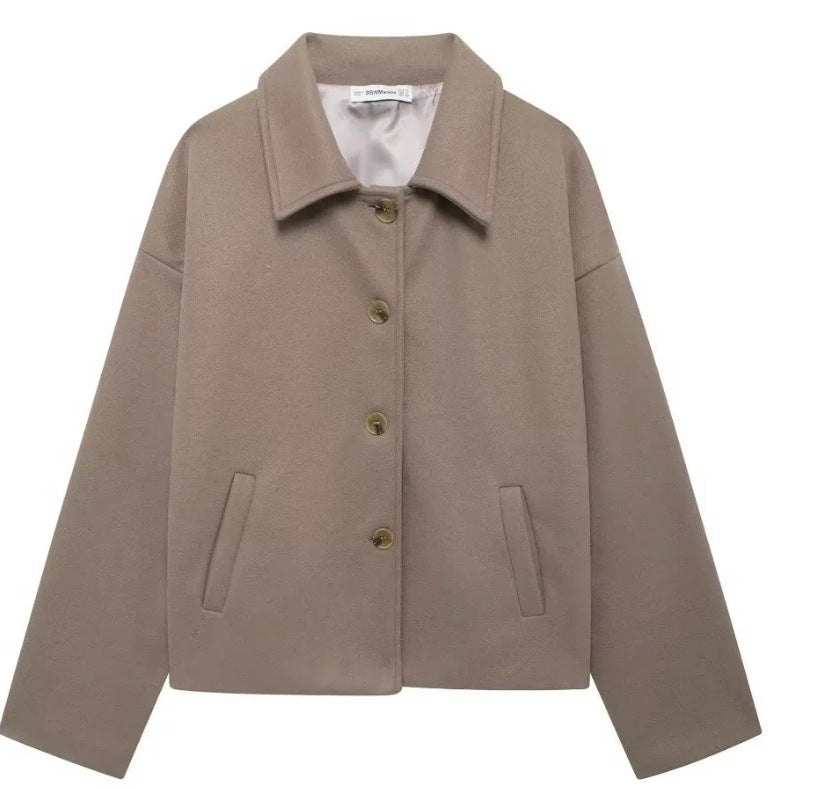 Women's Stylish Lapel Button Loose Woolen Jackets