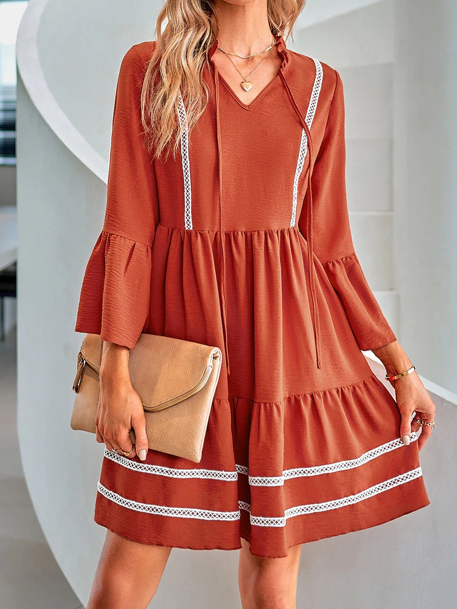 Women's Simple Casual Pleated Short-sleeved Hooded Lace Dress