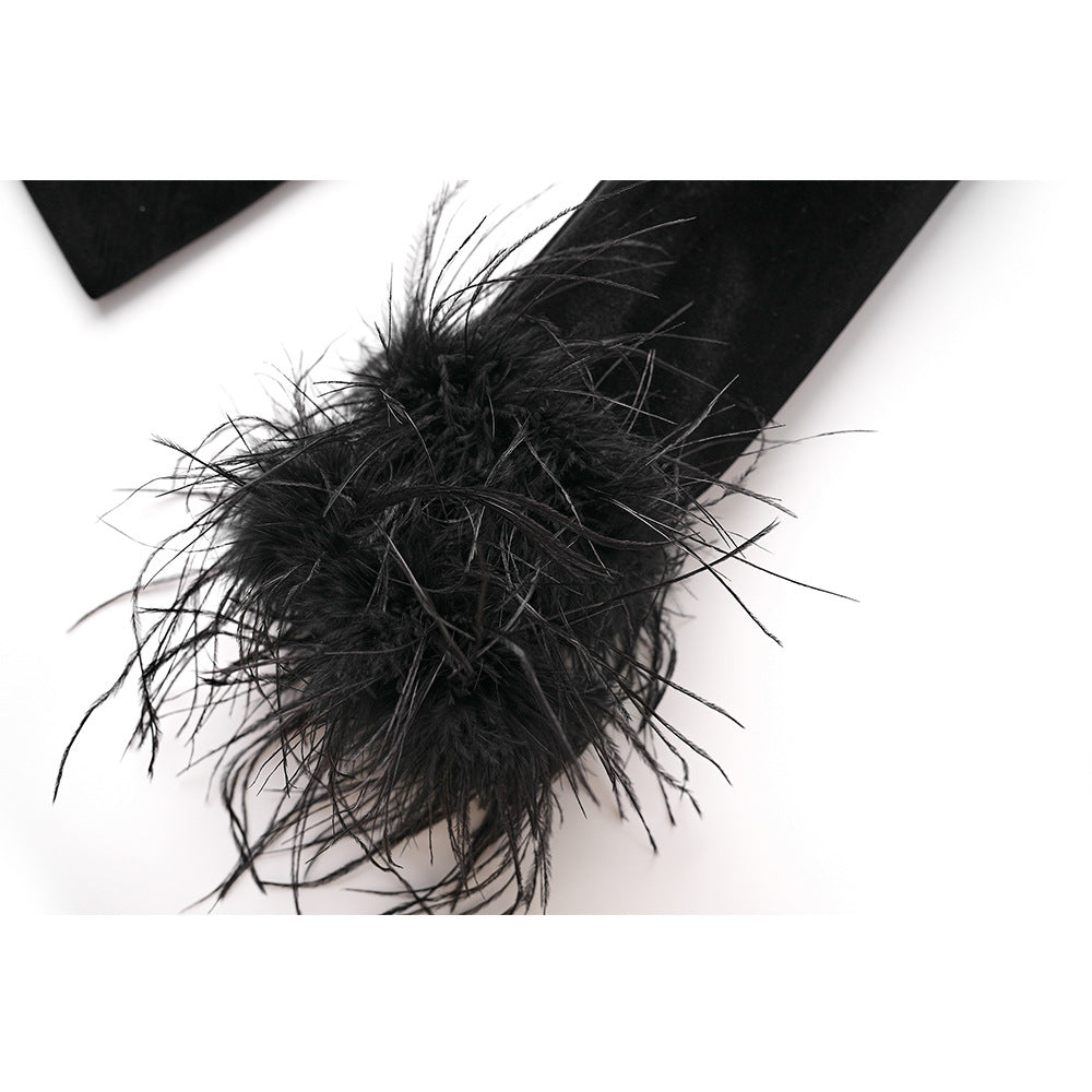 Women's Feather Decoration Black Ostrich Small Dress Blazers