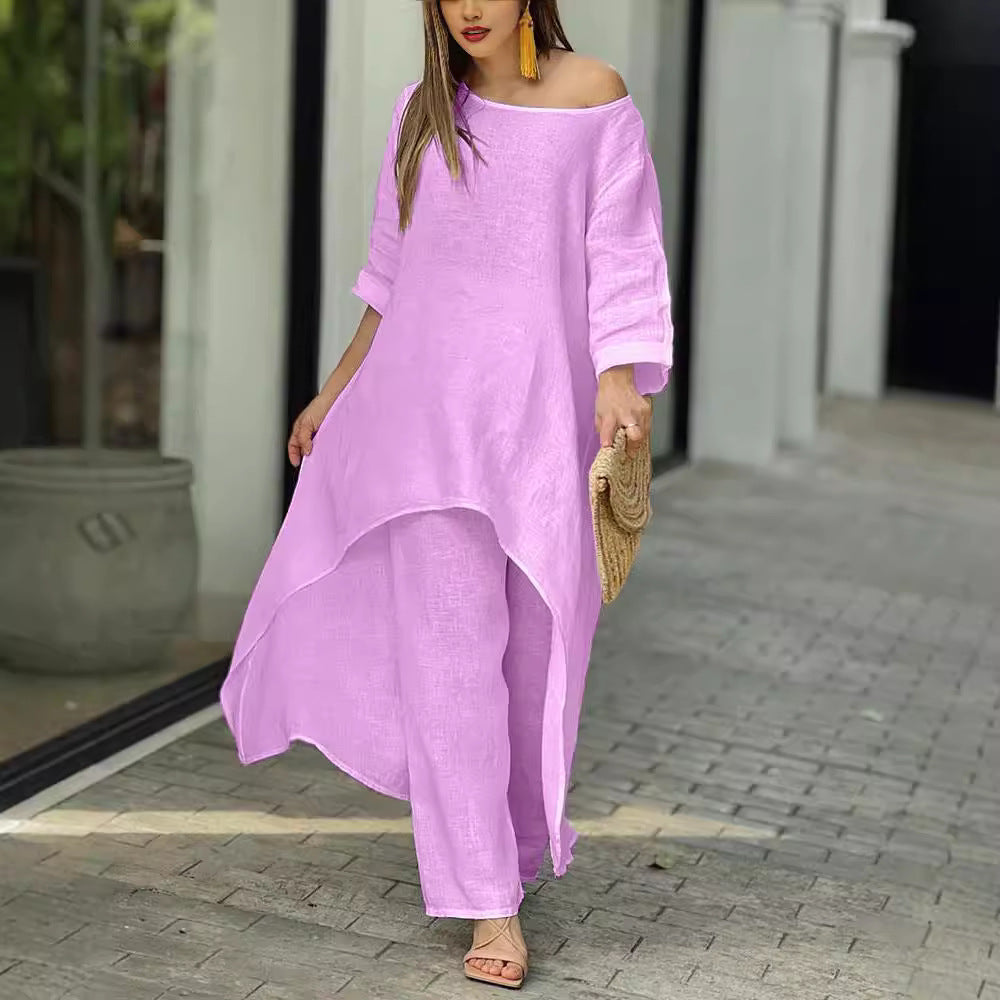 Women's Cotton Linen Fashion Casual Irregular Long Suits