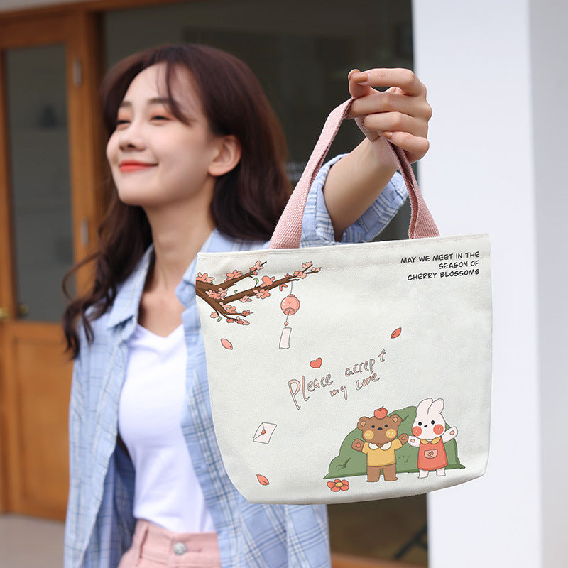 Women's Cute Cartoon Canvas Tutorial Lunch Size Handbags