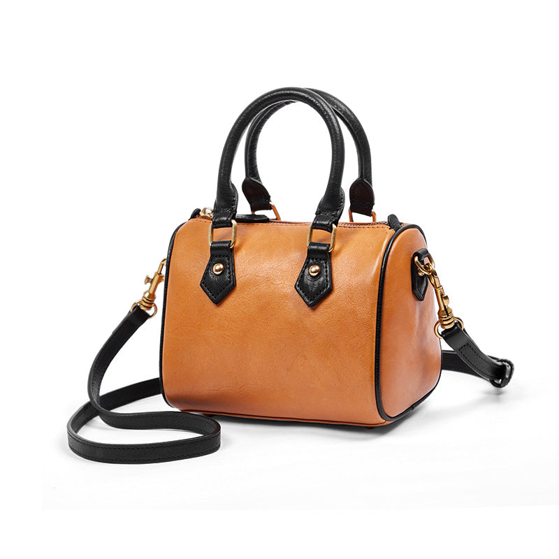Women's Retro Genuine Leather Boston Commuter Niche Handbags