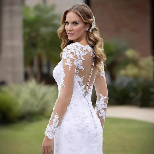 Dress European Fishtail Long Sleeve Exposed Wedding Dresses