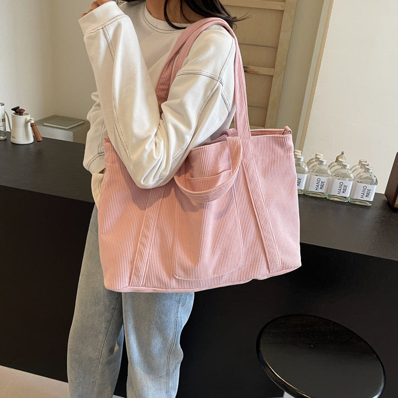 Women's Corduroy Large Capacity Totes Commuter Cloth Bags
