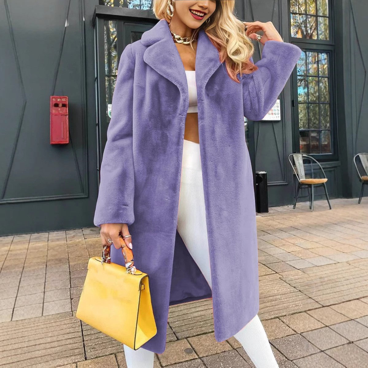 Women's Fashion Elegant Turn-down Collar Plush Long Coats