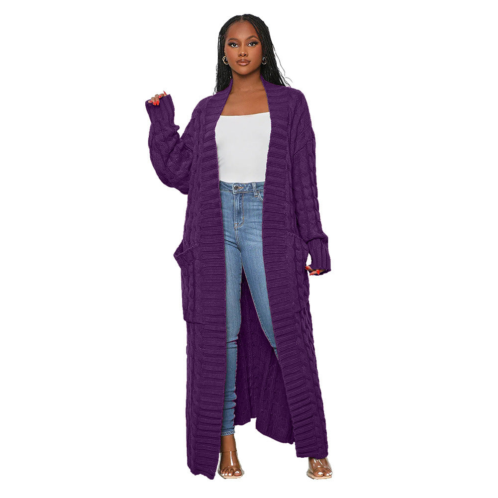 Women's Loose Knitted Idle Style Pocket Long Sweaters