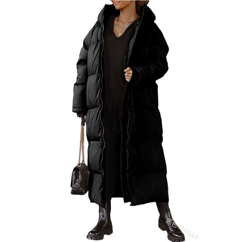 Women's Hooded Solid Color Long Cotton Fashion Coats