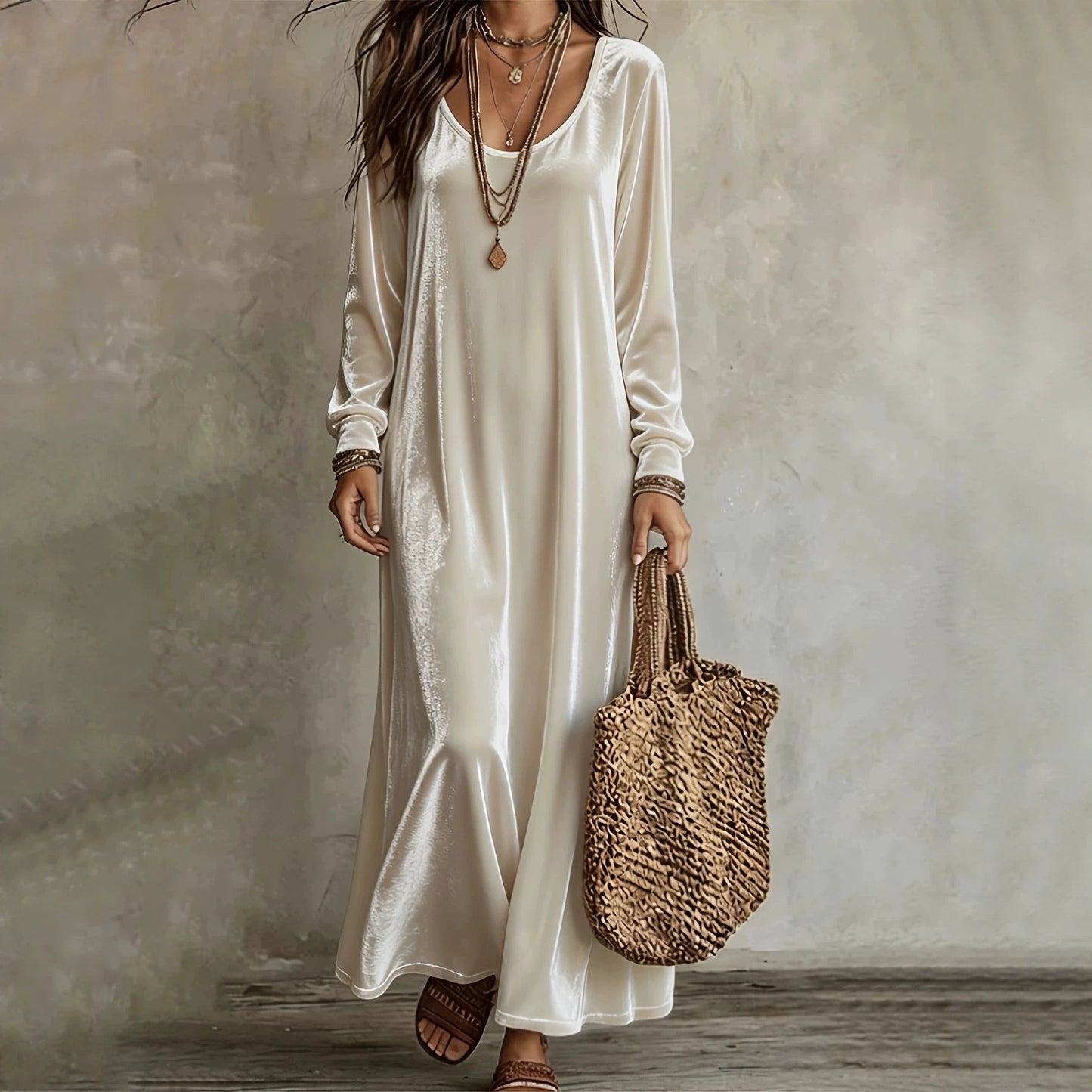 Women's Elegant Graceful Veet Long Sleeves Dress