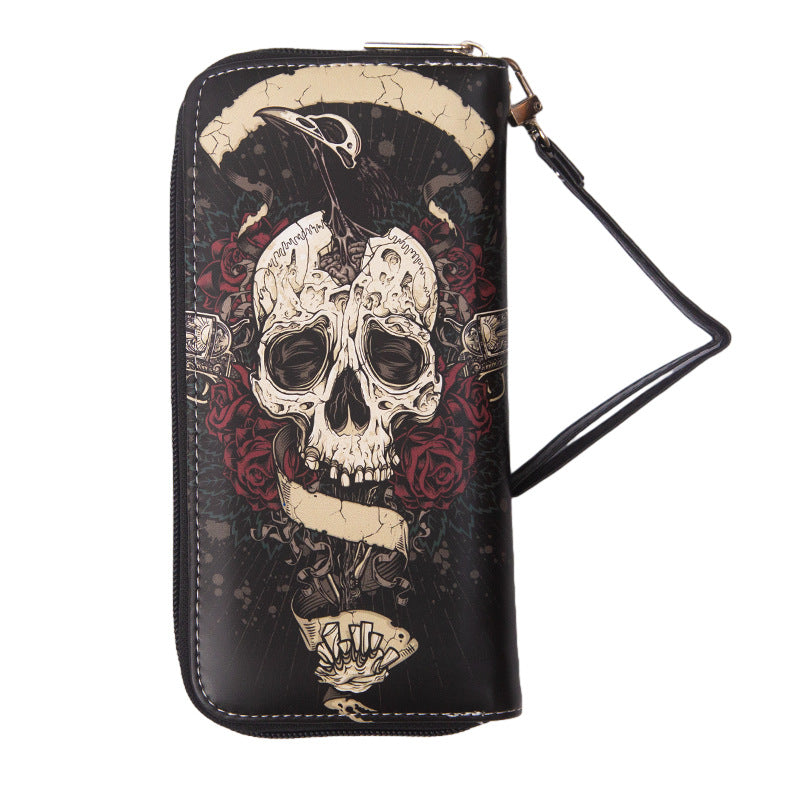 Retro Skull Male Female Long Zipper Ladies Wallets