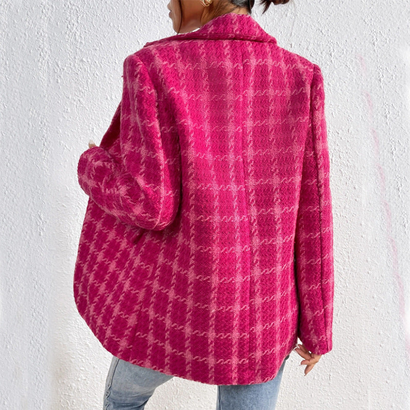 Women's New Slouchy Elegant Plaid Mid-length Jackets