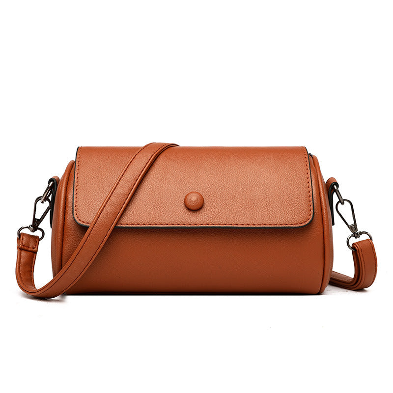 Women's Soft Leather Solid Color Cylinder Shoulder Bags