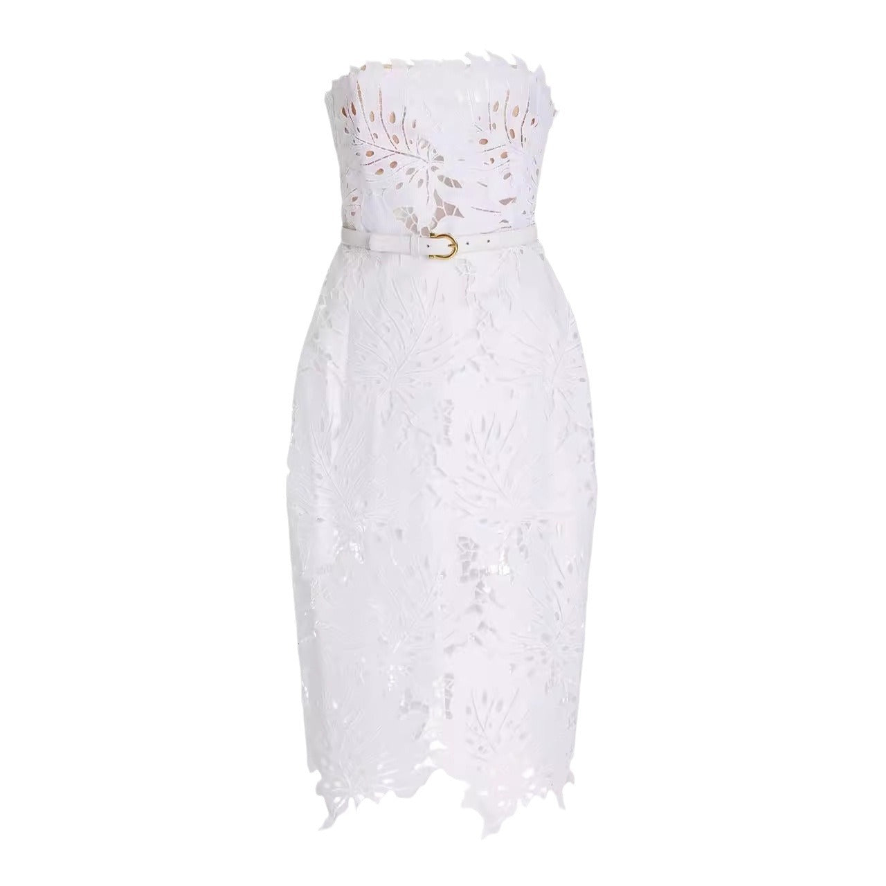Tube Maple Leaf Lace Belt Slim Fit Bandage Dresses
