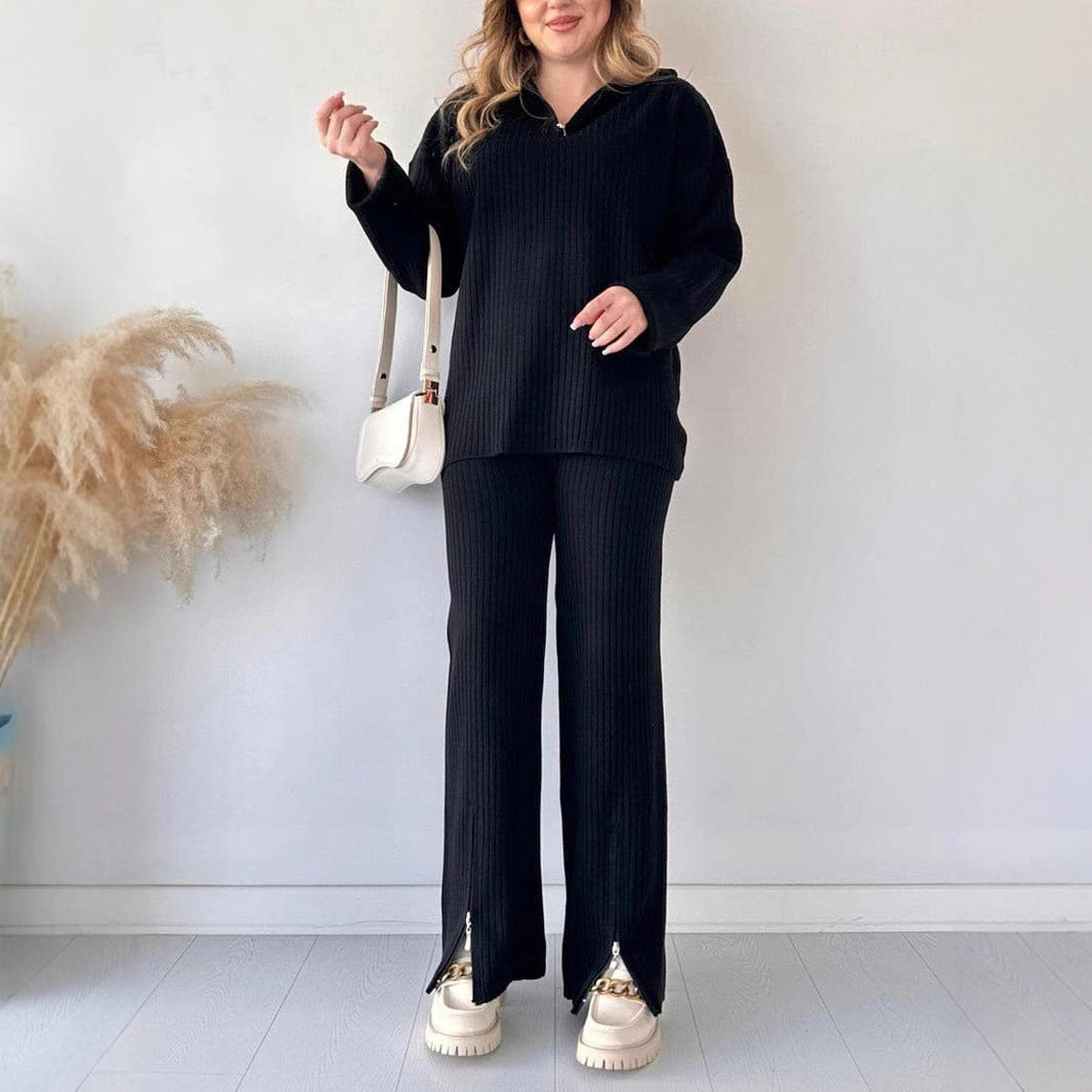 Women's Autumn Solid Color Zipper Knitting High Neck Suits