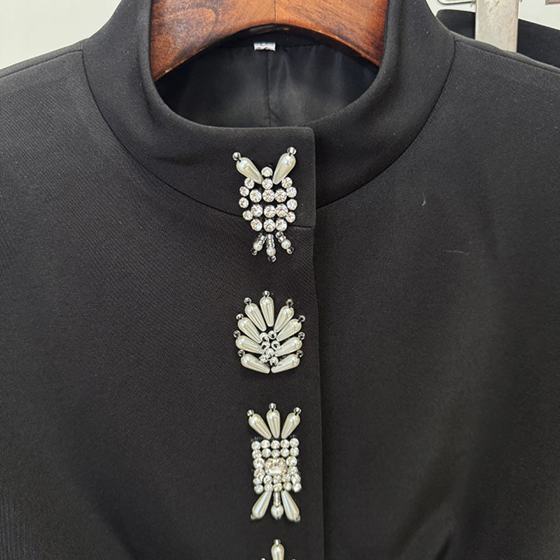 Early Autumn Beads Rhinestones Stand-up Collar Fashion Casual Suit