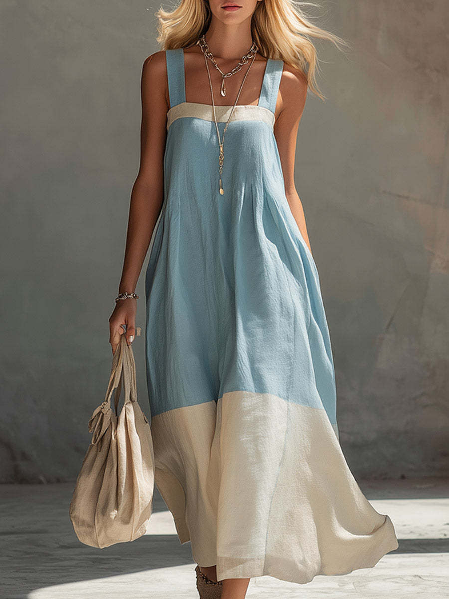 Women's Color Contrast Patchwork Temperament Camisole Long Dress