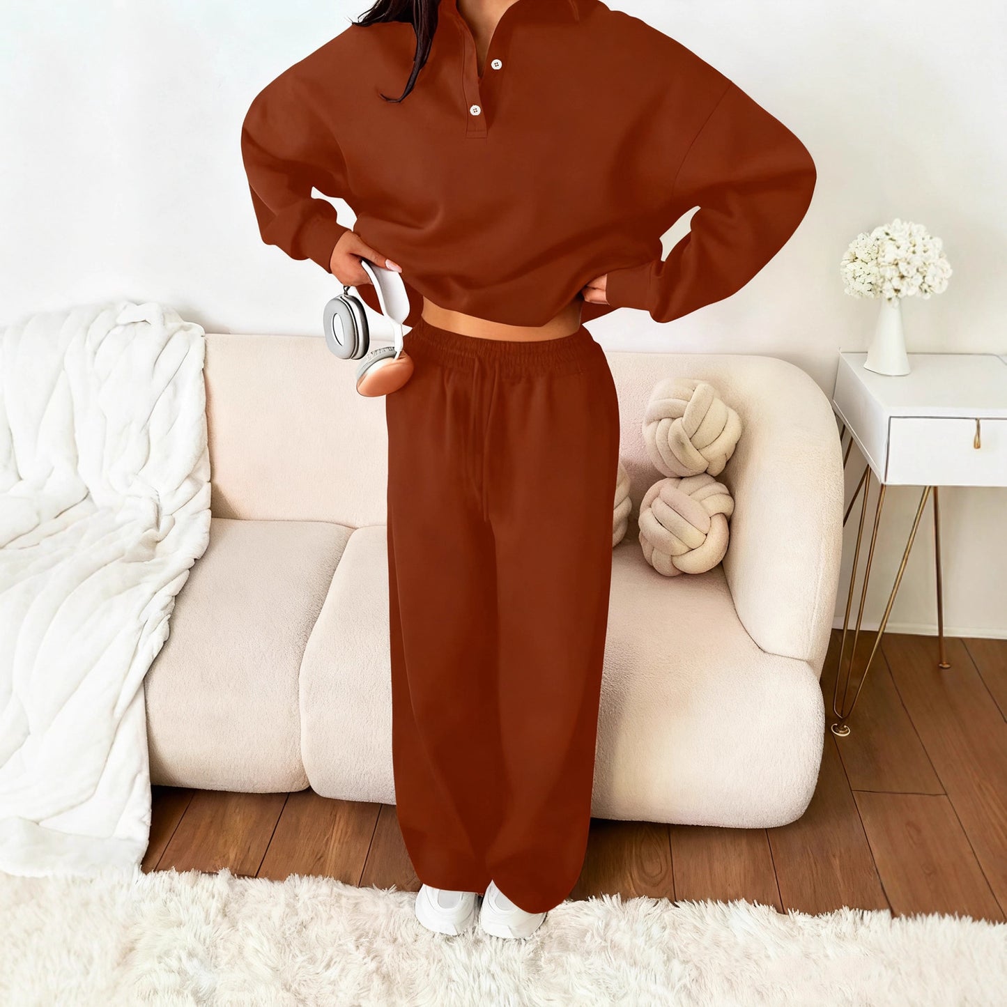 Women's Sports Leisure Street Pink Shirt Straight Fashion Casual Suit