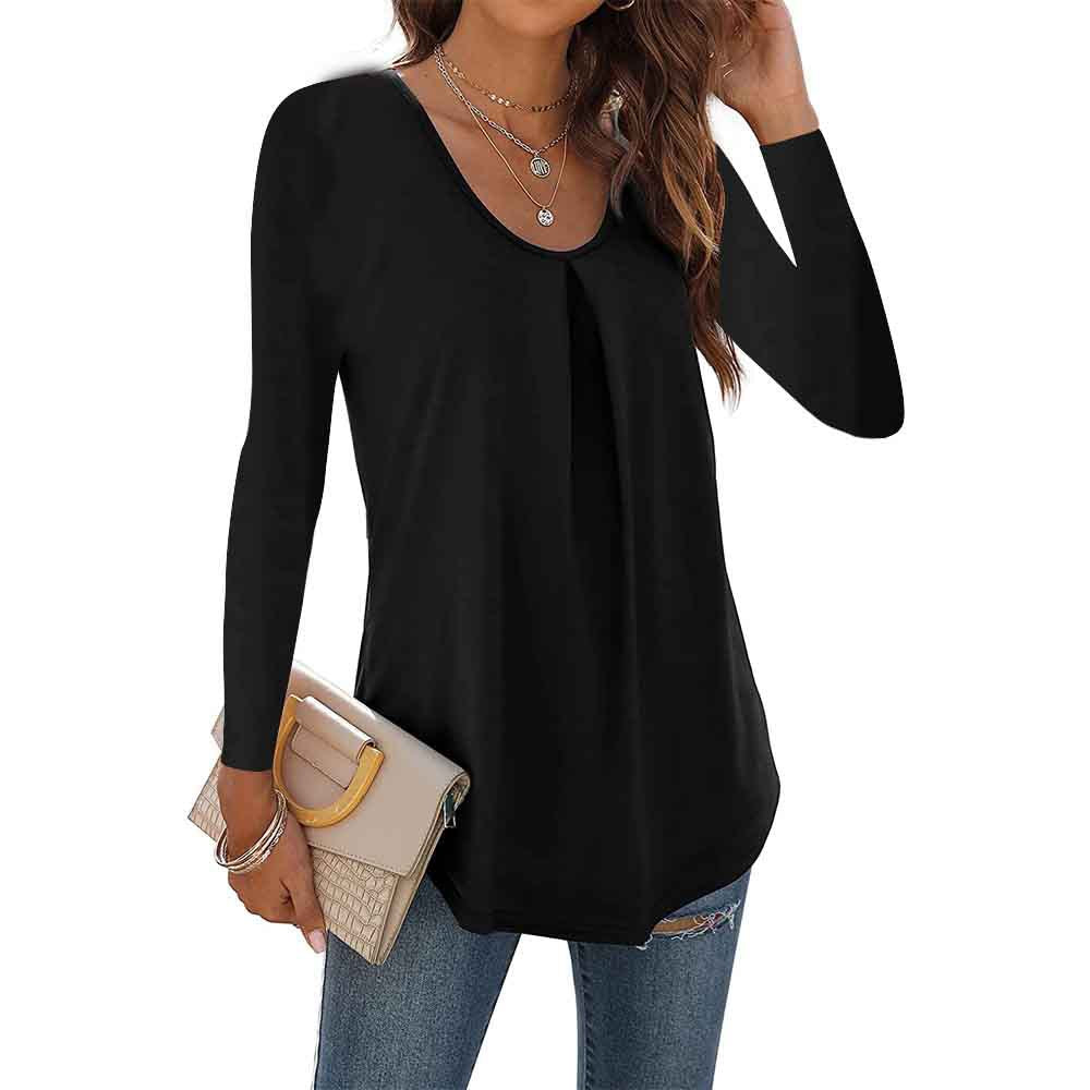 Solid Color Round Neck Dovetail Long Sleeve Women's T-shirt