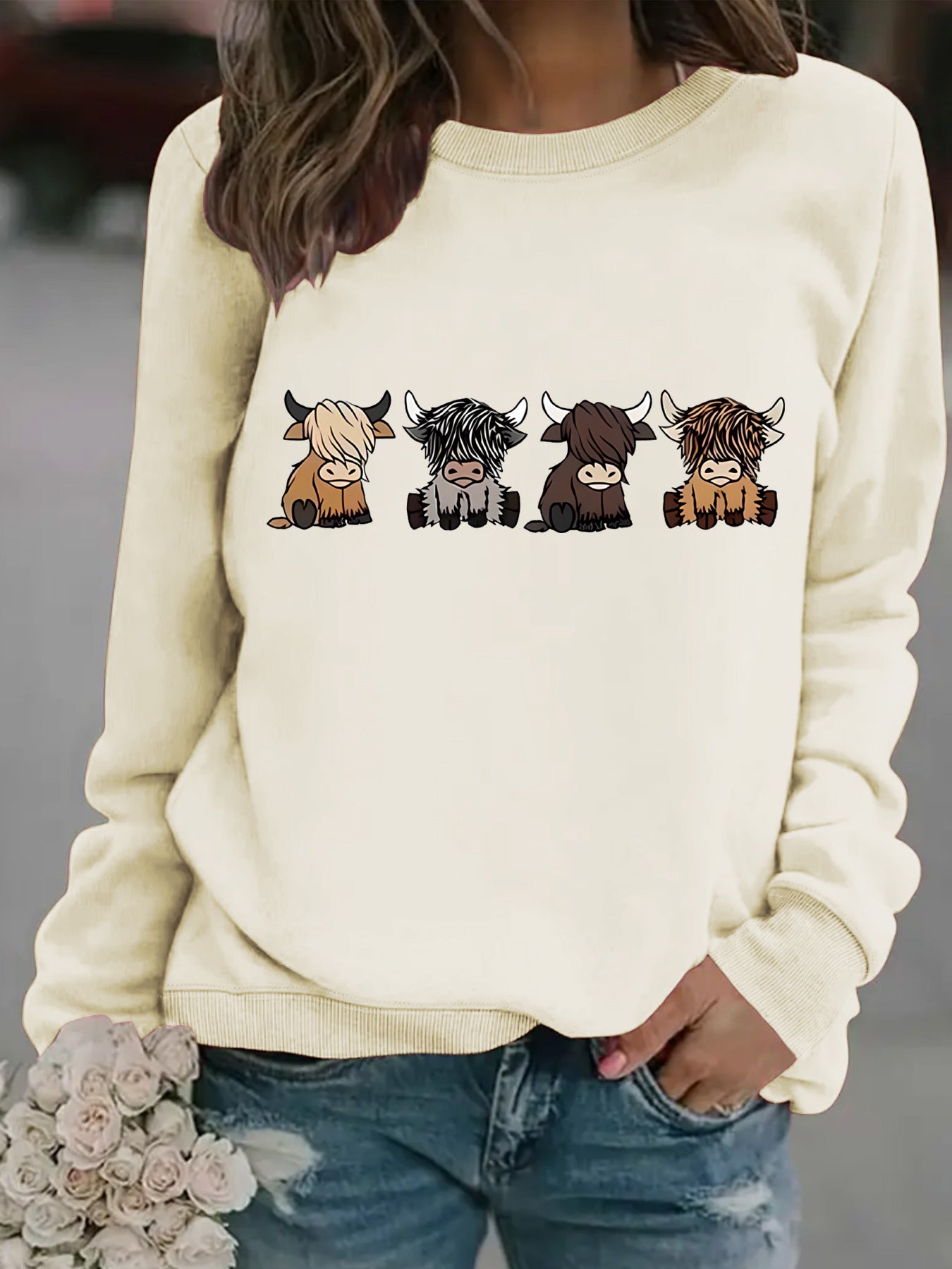Women's Casual Long-sleeved Round Neck Four Calf Women's Sweater, Sweater