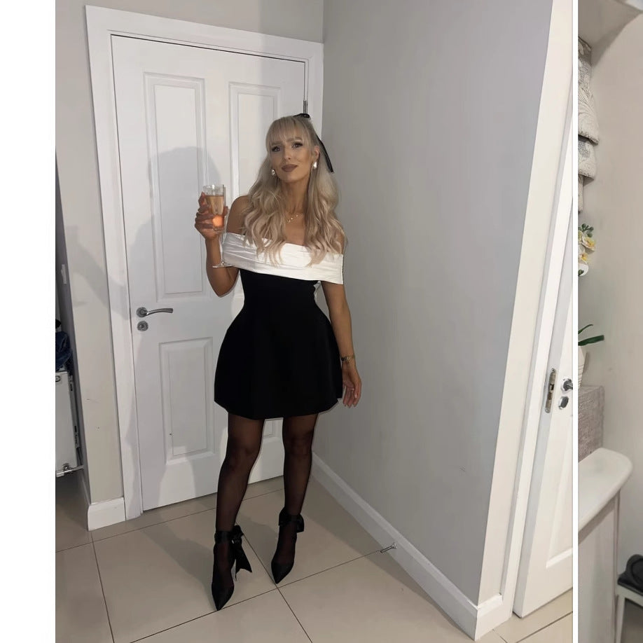 Contrast Color Tight Waist Swing Design Dresses