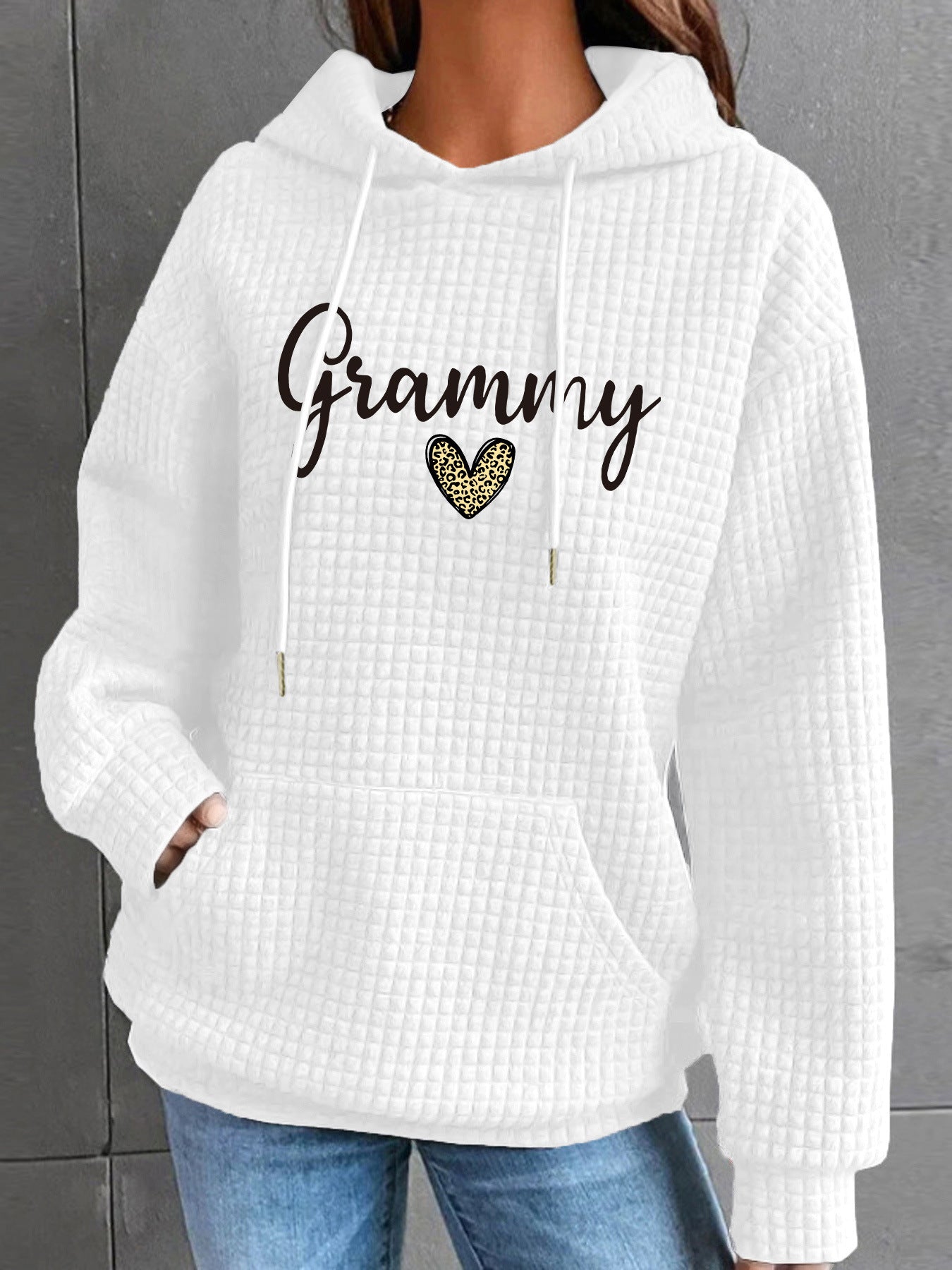 Women's Waffle Hoodie Long Sleeve Printed Fashion Women's Sweater, Sweater